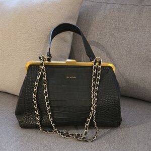 Lia Numa Elegant Black Croc-Embossed Leather Shoulder Bag
